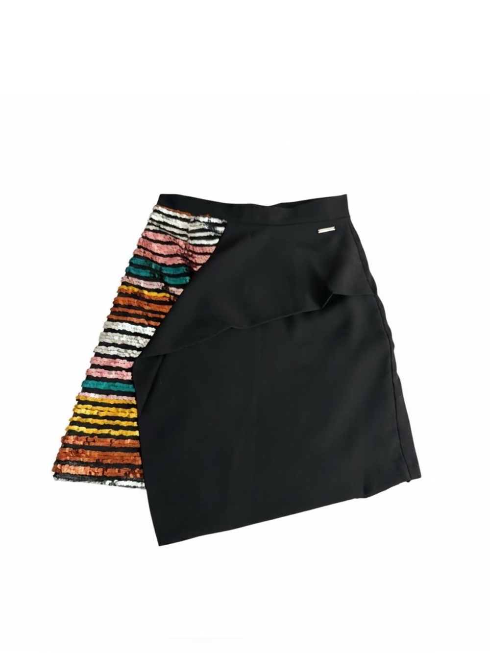 Marni Black Asymmetrical Skirt with Multicolor Sequin Stripe Panel